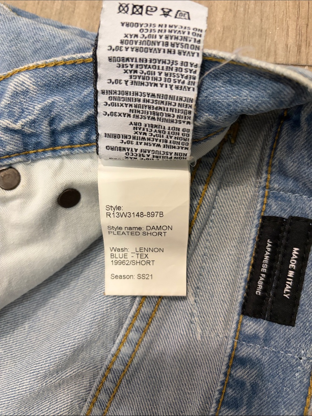 R13 Light Blue Distressed Pleated Damon short - Picture 5 of 14
